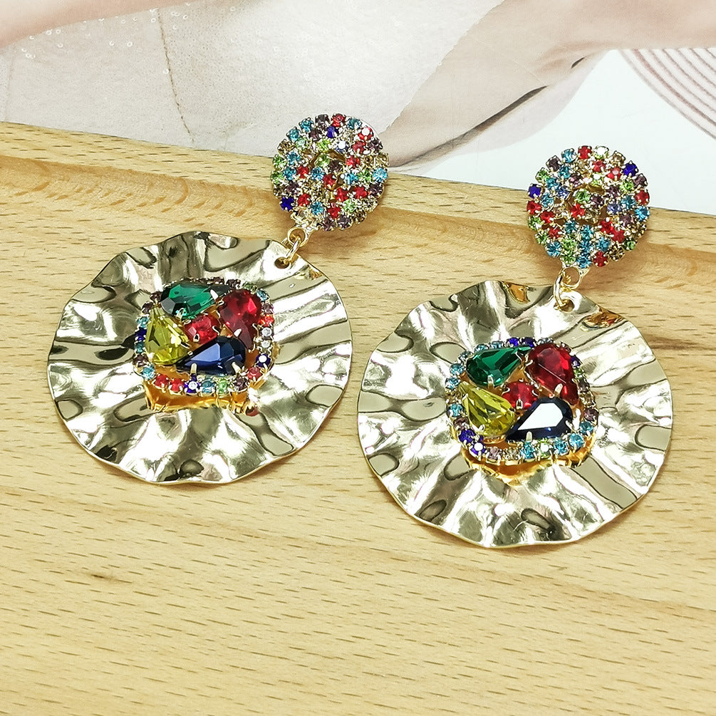 Wholesale Round Diamond Studded Metal Earrings